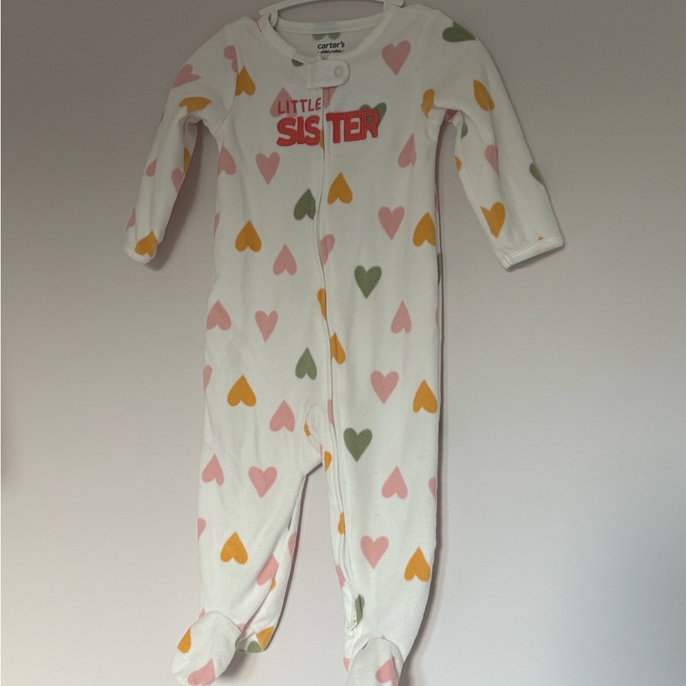 Carter's Heart Print Footie - White, Pink, Orange, Green